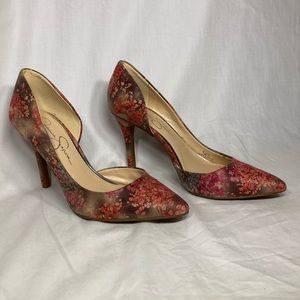 Jessica Simpson Floral Heels (pink and brown), Size 7